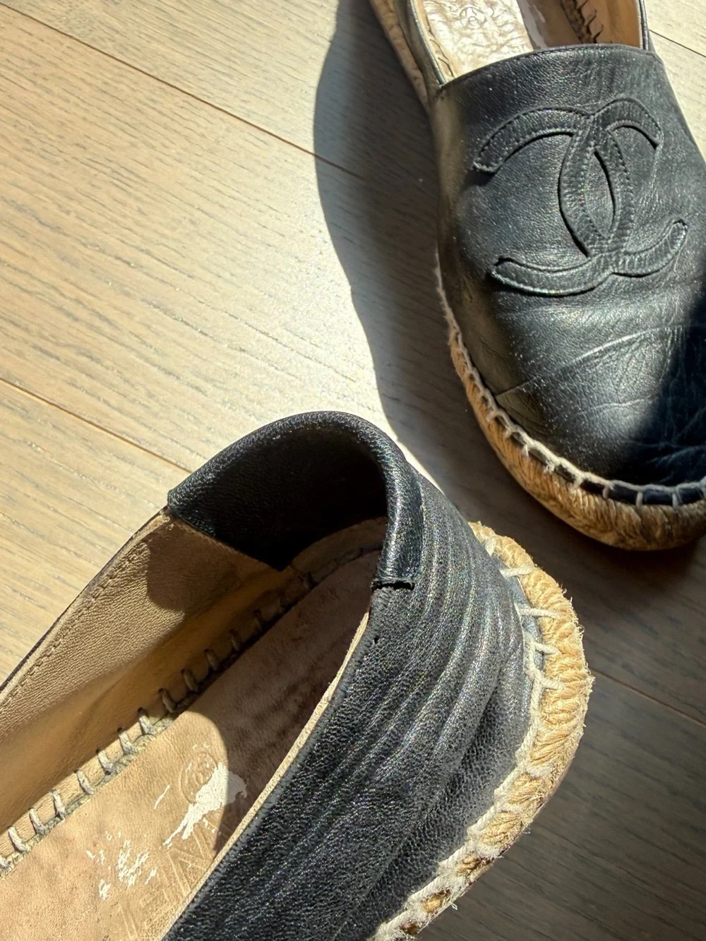 Chanel Black Leather Espadrilles